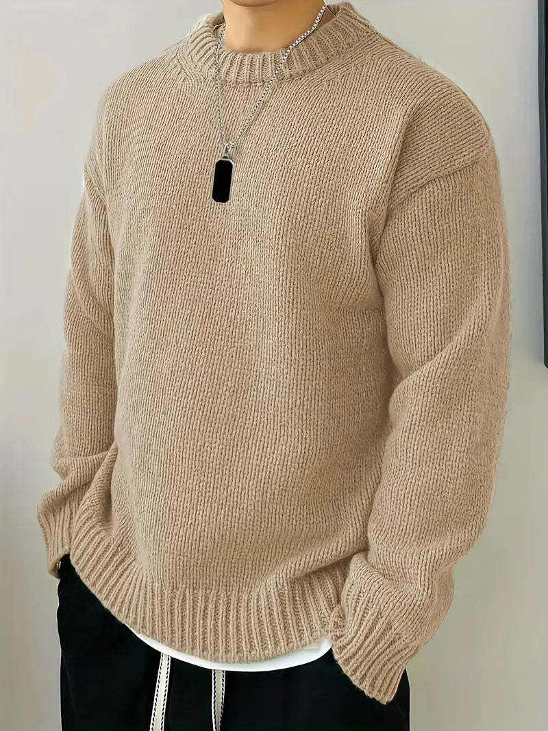 Herren Solid Strickpullover, Casual Langarm Crew Neck Sweater für Herbst Winter