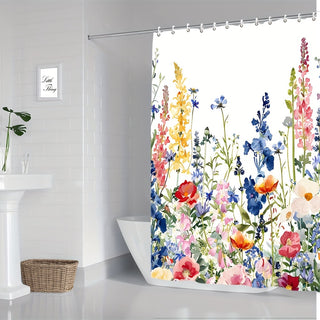 Wasserdichter Duschvorhang mit Blumenmotiv – Bunte Blumen & Blätter