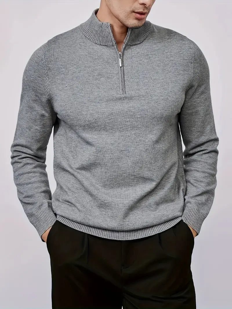 Herren Strickpullover – Lockere Langarm Halb-Pullover mit Reißverschluss