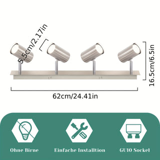 4-flammige Nickel-Deckenlampe 330° Drehbar, GU10 Kompatibel