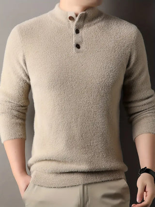 Herren Fleece Pullover Sweater Medium Stretch Solid Color Knit