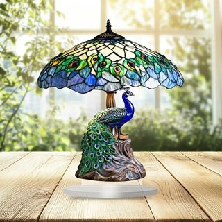 Bohemian Pfau Acryl Tischlampe mit Federn