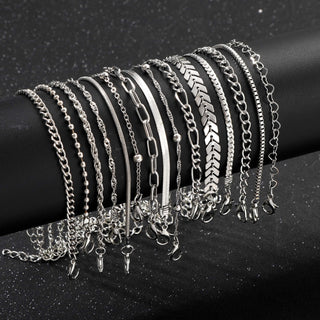 15-teiliges Vintage Armband-Set aus Zinklegierung – Silber, Elegant & Vielseitig