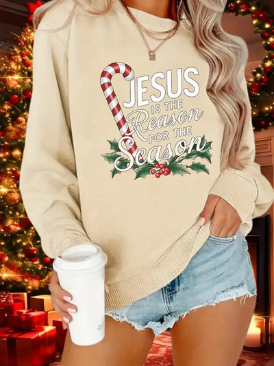 Fleece-Pullover mit Weihnachtsmotiv – Damen Sweatshirt Jesus Print