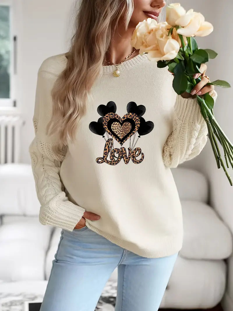 Chicer Damen-Pullover aus Polyester mit Herzballon-Weihnachtsmotiv