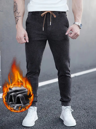 Slim Fit Winterjeans für Herren – Geometrisches Muster, Baumwollmischung