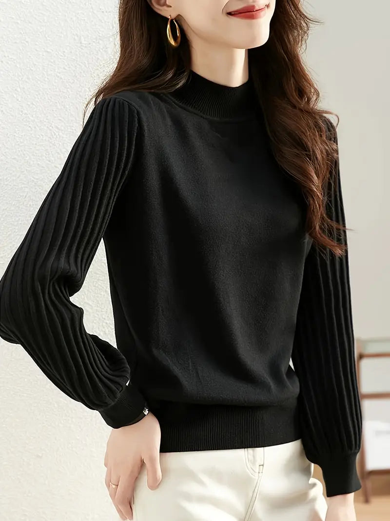 Chic Damen Pullover – Viskose Crewneck, Langarm, Französischer Stil