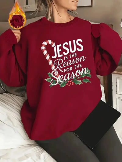 Fleece-Pullover mit Weihnachtsmotiv – Damen Sweatshirt Jesus Print