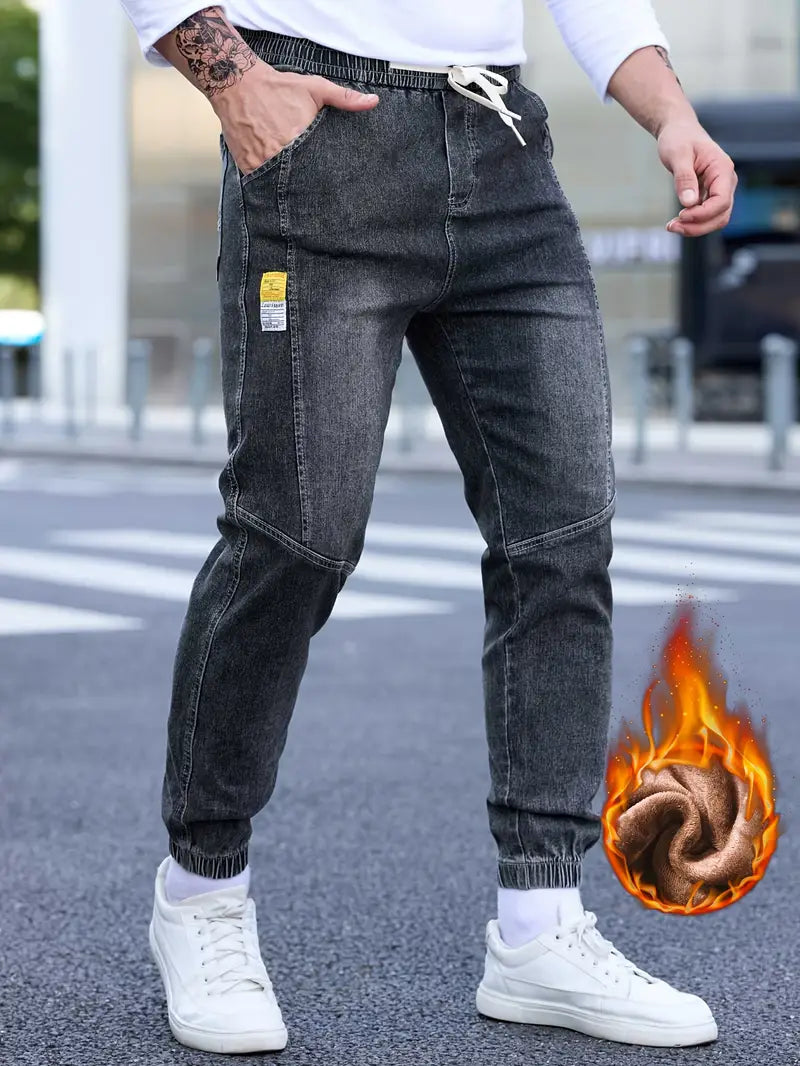 Herren Winter-Denimhose – Fleecegefüttert, Mit Taschen, Drawstring