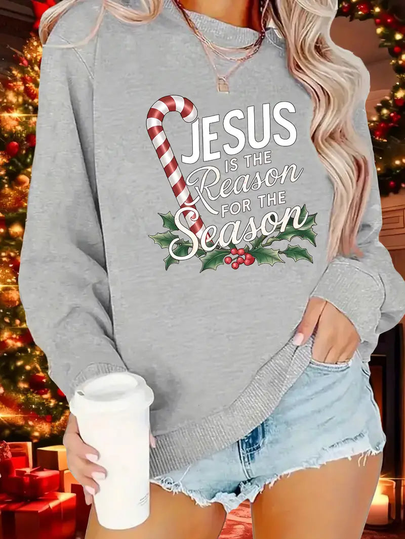 Fleece-Pullover mit Weihnachtsmotiv – Damen Sweatshirt Jesus Print