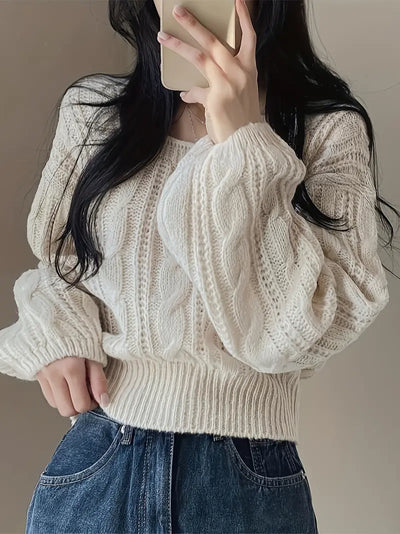 Damen Pullover aus Kabelstrick – Gemütlicher Langarm-Pullover