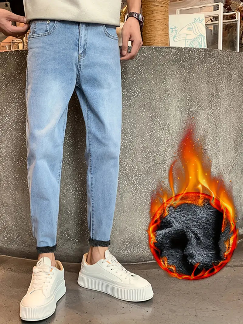 Winter-Jeans für Herren – Baumwollmischung, Skinny Fit, Solide Farben