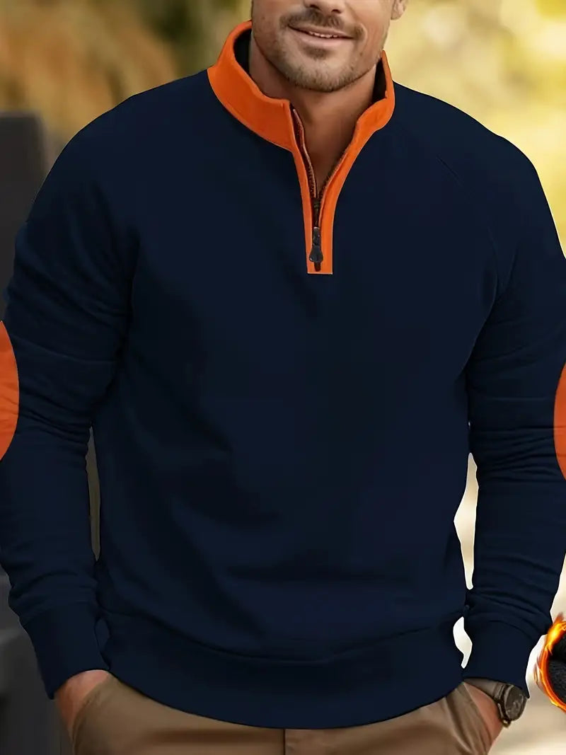 Herren Color Block Pullover Sweatshirt – Stehkragen, Casual