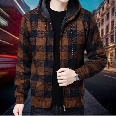 Garson -  Hochwertige Strickjacke mit karierter Kapuze