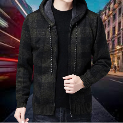 Garson -  Hochwertige Strickjacke mit karierter Kapuze