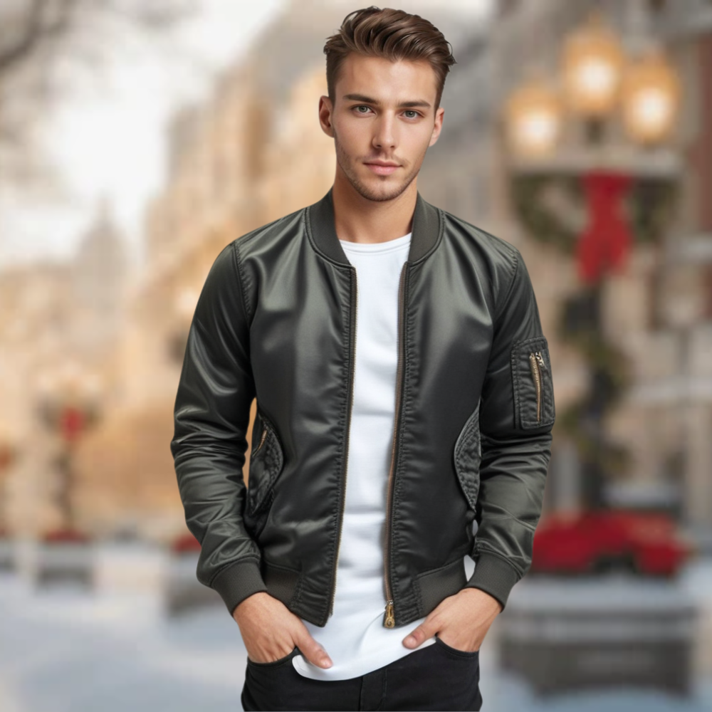 Unifarbene Herren-Baseball-Jacke mit mehreren Taschen und Reißverschluss