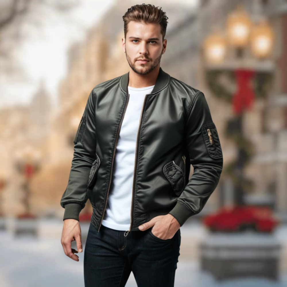 Unifarbene Herren-Baseball-Jacke mit mehreren Taschen und Reißverschluss