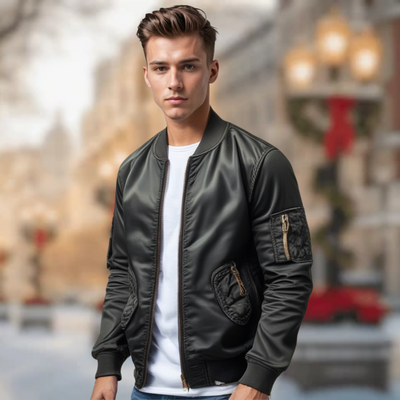 Unifarbene Herren-Baseball-Jacke mit mehreren Taschen und Reißverschluss