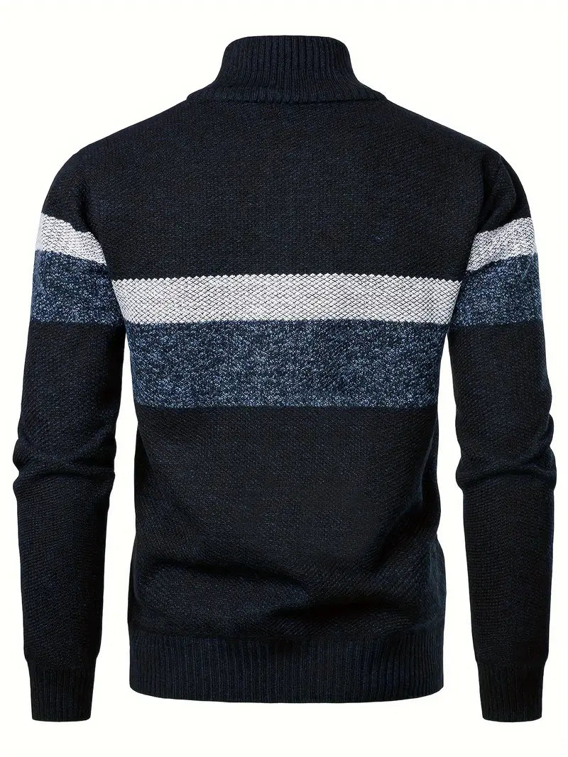 Herren Strickpullover – 1/4 Reißverschluss  Colorblock-Design