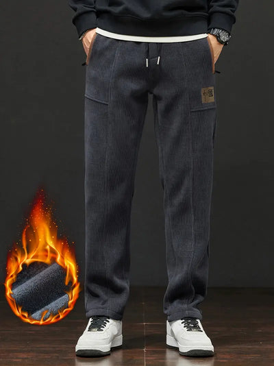 Fleece-Lined Casual Pants mit Stickerei – Elastischer Polyester-Mix