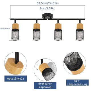 Drehbarer LED-Deckenstrahler aus Holz – E14, Retro Deckenleuchte für Wohnzimmer