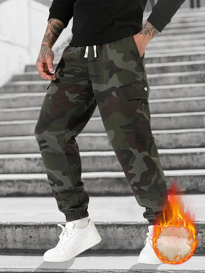 Camouflage Warme Fleece-Jogger Cargo-Hosen– Herren, Army Green Black