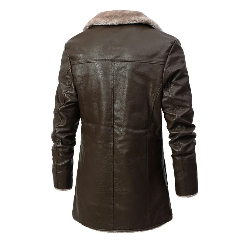 Thor - Lange dicke Fleece-PU-Lederjacke