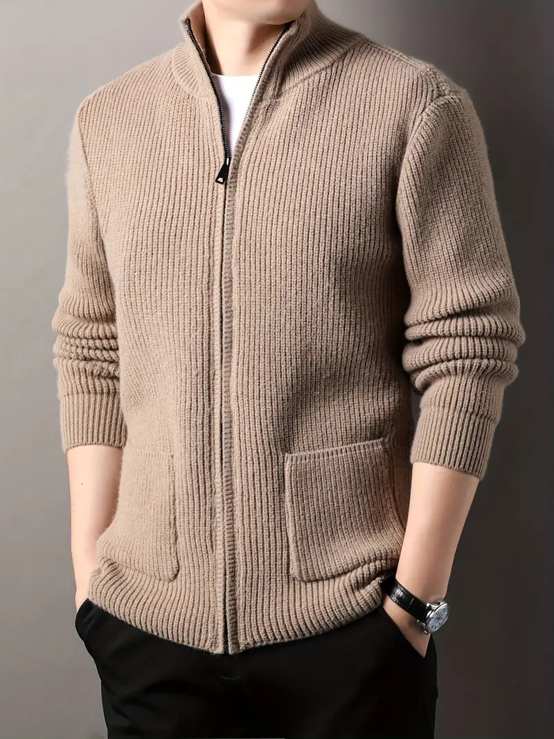 Herren Strickjacke – Dicke High-Collar Cardigan mit Taschen