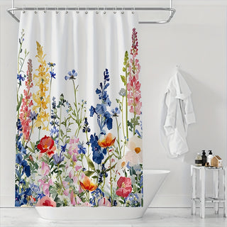 Wasserdichter Duschvorhang mit Blumenmotiv – Bunte Blumen & Blätter