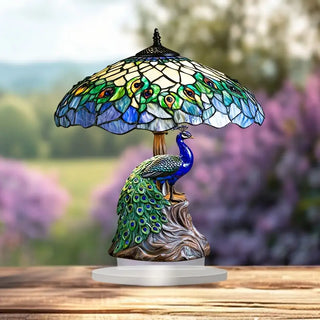 Bohemian Pfau Acryl Tischlampe mit Federn