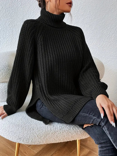 Rollkragenpullover mit Schlitzsaum – Vielseitiger Damen Strick