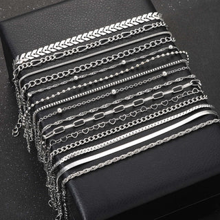 15-teiliges Vintage Armband-Set aus Zinklegierung – Silber, Elegant & Vielseitig