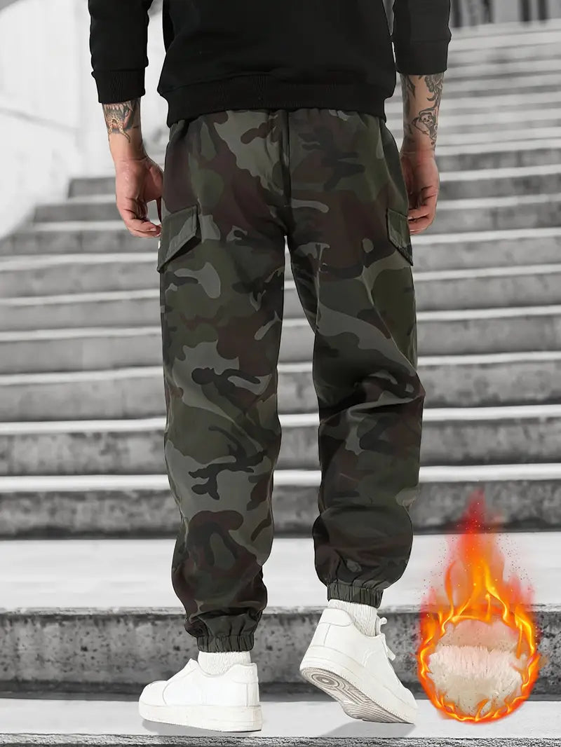 Camouflage Warme Fleece-Jogger Cargo-Hosen– Herren, Army Green Black