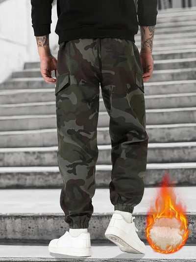 Camouflage Warme Fleece-Jogger Cargo-Hosen– Herren, Army Green Black