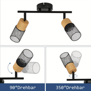 Drehbarer LED-Deckenstrahler aus Holz – E14, Retro Deckenleuchte für Wohnzimmer