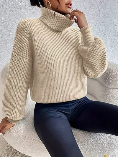 Rollkragenpullover mit hängenden Schultern Pullover – Casual Langarm Sweater für Damen