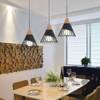 Moderne Holz Pendelleuchte – 3 schwarze Deckenlampen