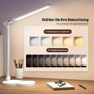 Aisutha LED-Schreibtischlampe, Doppelarm, 5 Farben, 10 Helligkeitsstufen