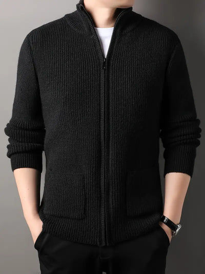 Herren Strickjacke – Dicke High-Collar Cardigan mit Taschen