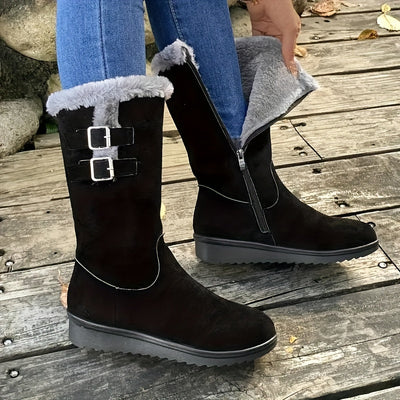 Warm gefütterte Fuzzy-Schneestiefel für Frauen