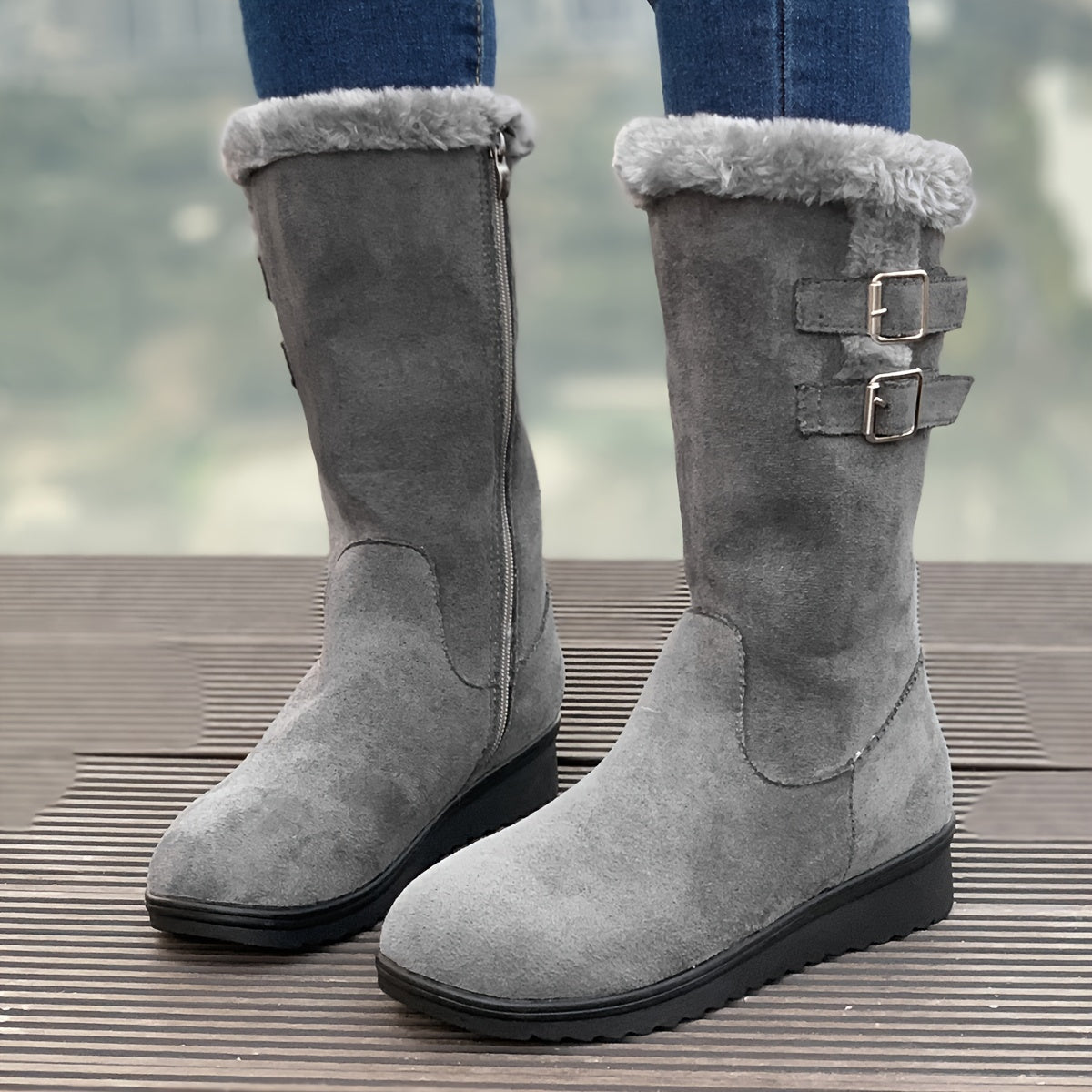 Warm gefütterte Fuzzy-Schneestiefel für Frauen