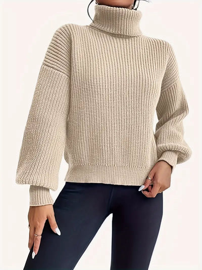 Rollkragenpullover mit hängenden Schultern Pullover – Casual Langarm Sweater für Damen