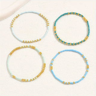 4-teiliges Boho-Perlenarmband-Set – Handgefertigt, Dehnbares Mehrschichtiges Design