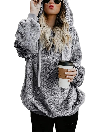 Damen Casual Plush Hoodie mit Taschen