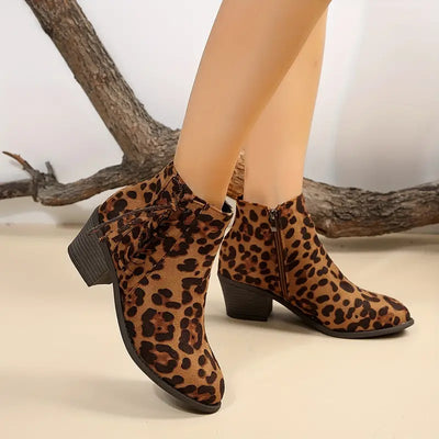 Elegante Wildkatze Leopard-Stiefeletten mit klobigem Absatz