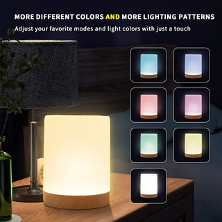 Nachttischlampe, Touch-Dimmung, 12 Farben, USB, Timer, Holz-Design – Perfekt als Geschenk