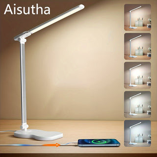 Aisutha LED-Schreibtischlampe, Doppelarm, 5 Farben, 10 Helligkeitsstufen