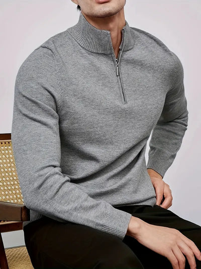 Herren Strickpullover – Lockere Langarm Halb-Pullover mit Reißverschluss