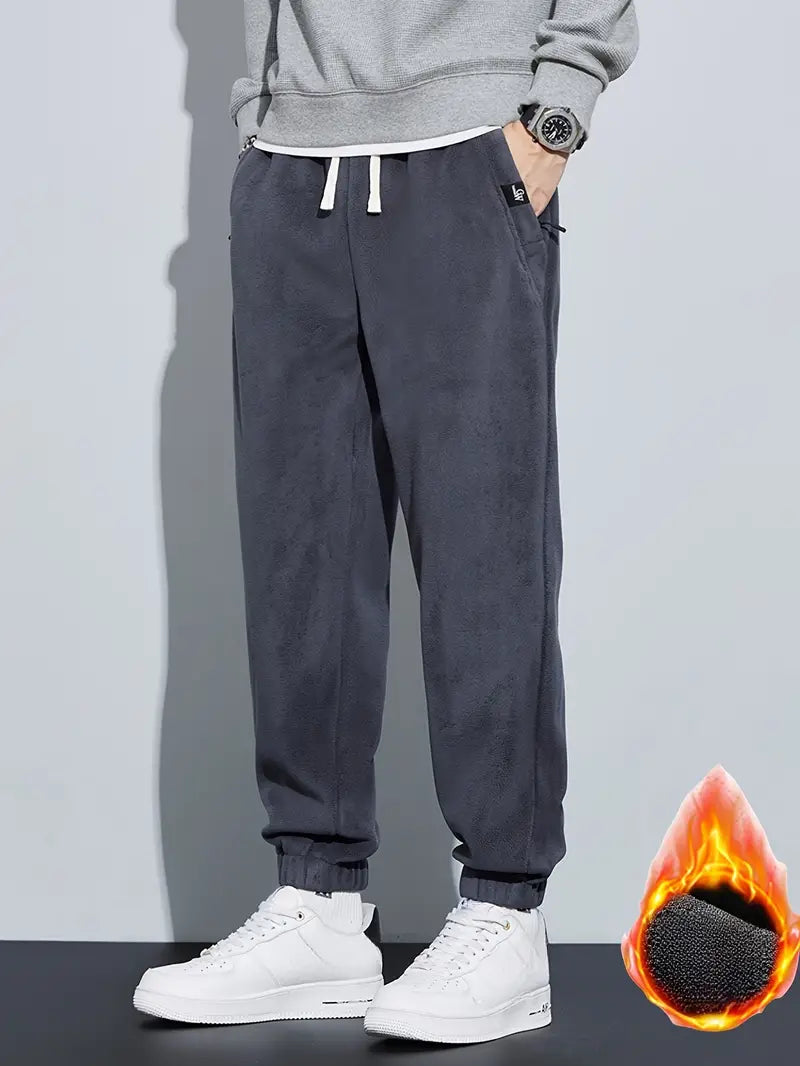 Thickened Fleece Jogger Pants für Herren – Warme Slim Fit Jogginghose mit Zipper-Taschen