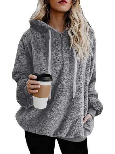 Damen Casual Plush Hoodie mit Taschen